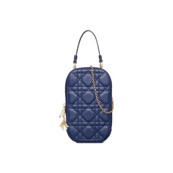 DIOR Lady Dior Sheepskin Shoulder Bag Crossbody Bag Handbag Cell Phone Pouch Women's Dark Blue