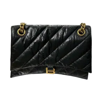 Balenciaga CRUSH Cow Leather Niki Pillow Bag, Crossbody Bag, Shoulder Bag Medium Size Women's Black