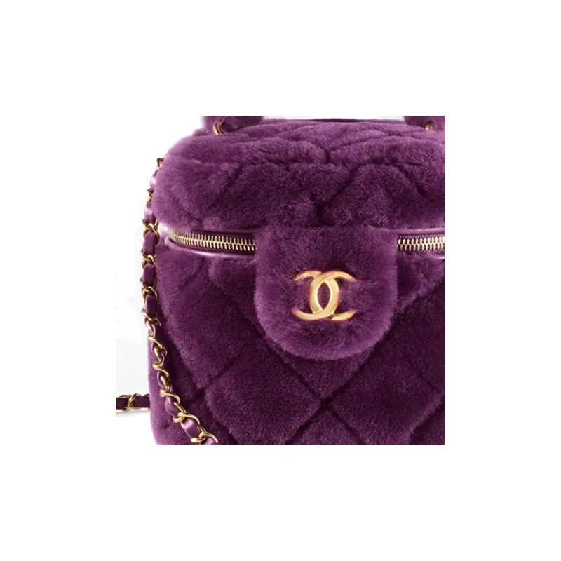 CHANEL 22A Early Autumn Plush Lambskin Box Bag, Makeup Bag, Crossbody Bag, Handbag Women's Purple-3