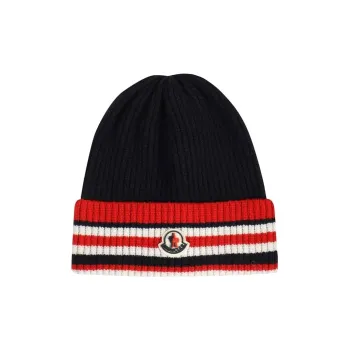 Moncler Logo Patch Striped Beanie