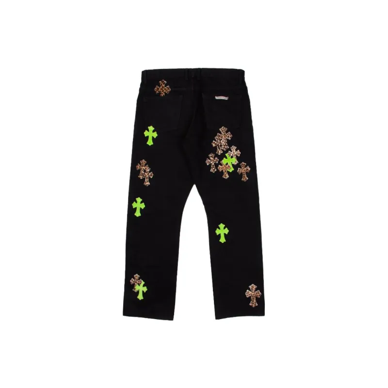 Chrome Hearts Green & Leopard Cross Patch Jeans-1