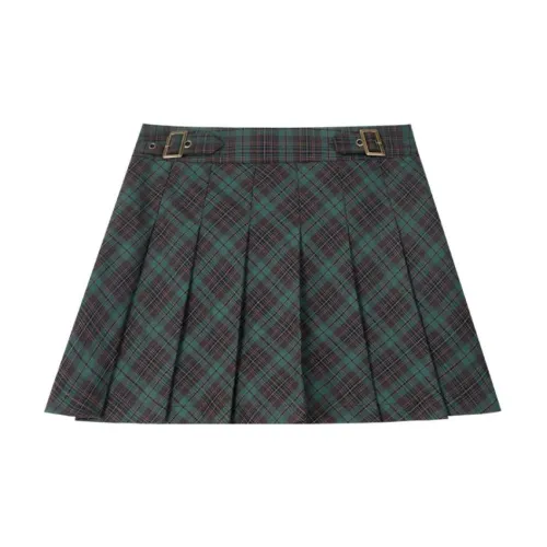 ZEROCIRCLE Casual Short Skirts Women's Green Plaid