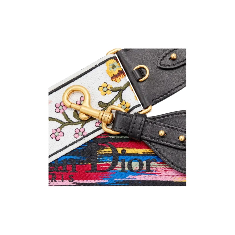 DIOR Embroidered Cow Leather Patchwork Shoulder Strap Bag Straps Women's Multicolor-2