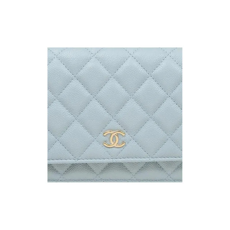 CHANEL WOC Grain Embossed Cow Leather Wallet On Chain, Shoulder Bag, Crossbody Bag Women's Light Blue-4