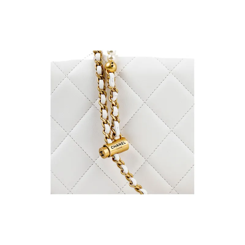 CHANEL Classic Flap CF21K Winter Pearl Chain Shoulder Bag, Crossbody Bag Women's White-3