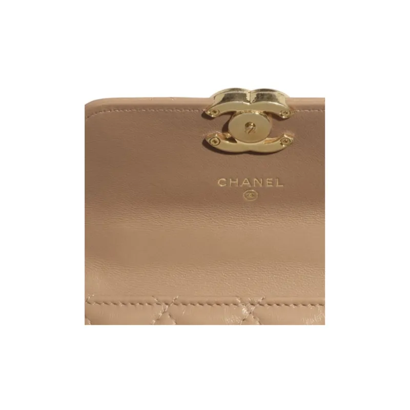 CHANEL Calfskin & Metal Crossbody Bag, Coin Purse Trumpets Women's Milk Tea-4
