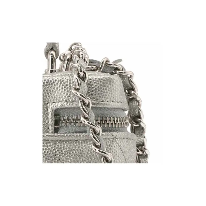CHANEL Litchi Grain Cow Leather Box Bag, Handbag, Shoulder Bag, Crossbody Bag Trumpets Women's Silver-8