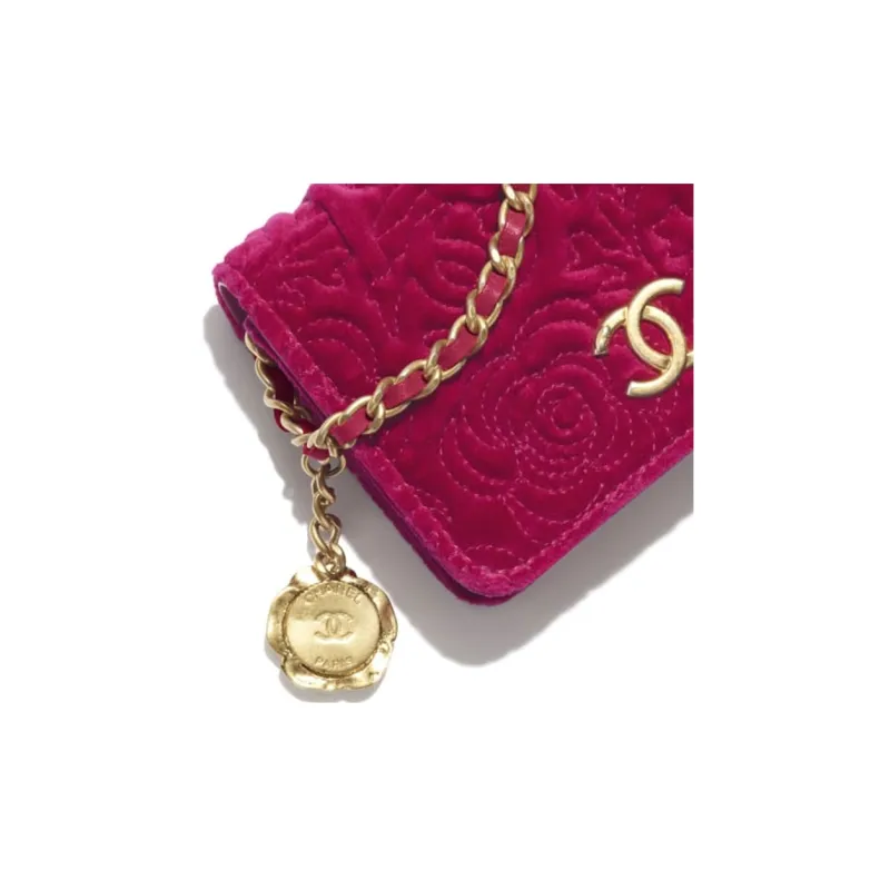 CHANEL WOC Velour Gold Coin Bag, One Shoulder Crossbody Coin Purse Trumpets Women's Peach Pink-3