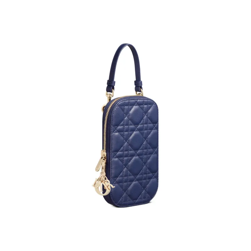 DIOR Lady Dior Sheepskin Shoulder Bag Crossbody Bag Handbag Cell Phone Pouch Women's Dark Blue-2