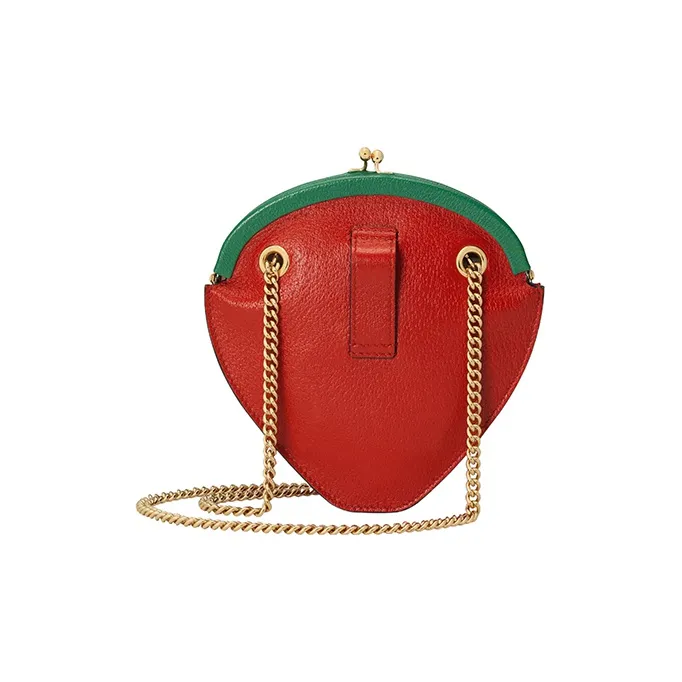 GUCCI Leather Shoulder Bag Crossbody Bag Coin Purses Mini Women's Green/Red-4
