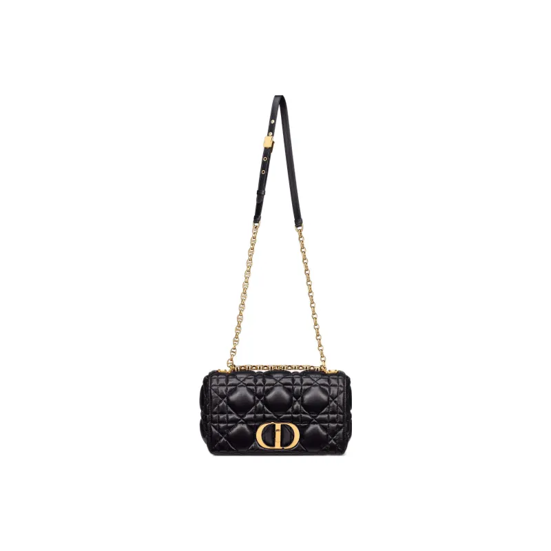 DIOR Caro Cow Leather Shoulder Bag, Crossbody Bag Medium Size Women's Black-4