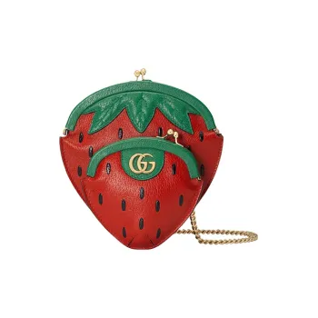 GUCCI Leather Shoulder Bag Crossbody Bag Coin Purses Mini Women's Green/Red