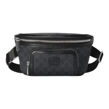 GUCCI Canvas With Leather Trim Fanny Pack Large Size Men's Black