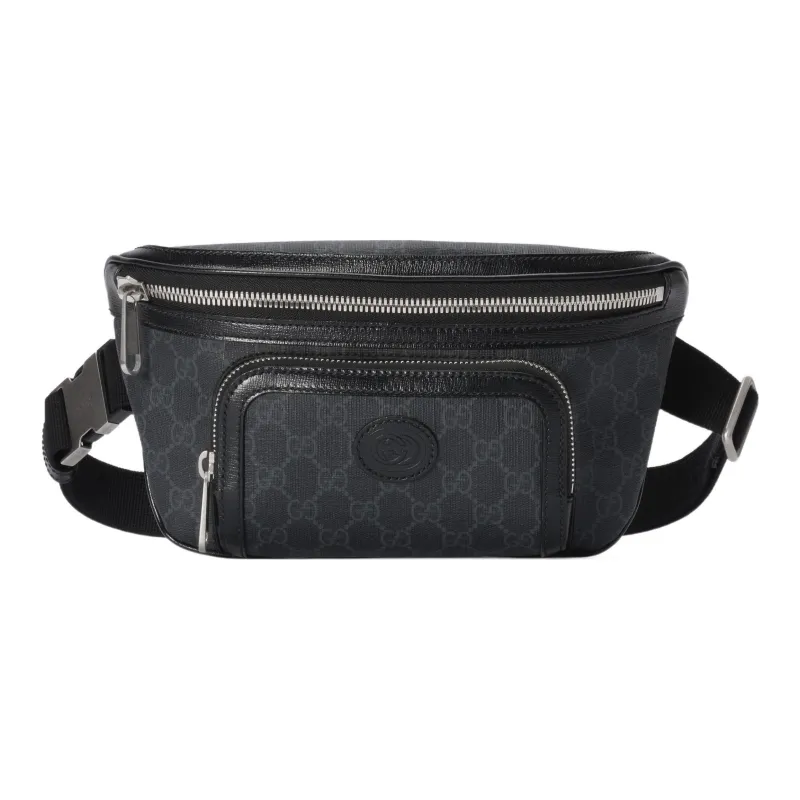GUCCI Canvas With Leather Trim Fanny Pack Large Size Men's Black-0