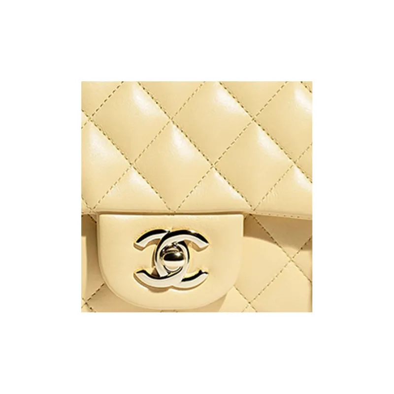 CHANEL Classic Flap CF Lambskin Shoulder Bag, Crossbody Bag Mini Women's Yellow-4
