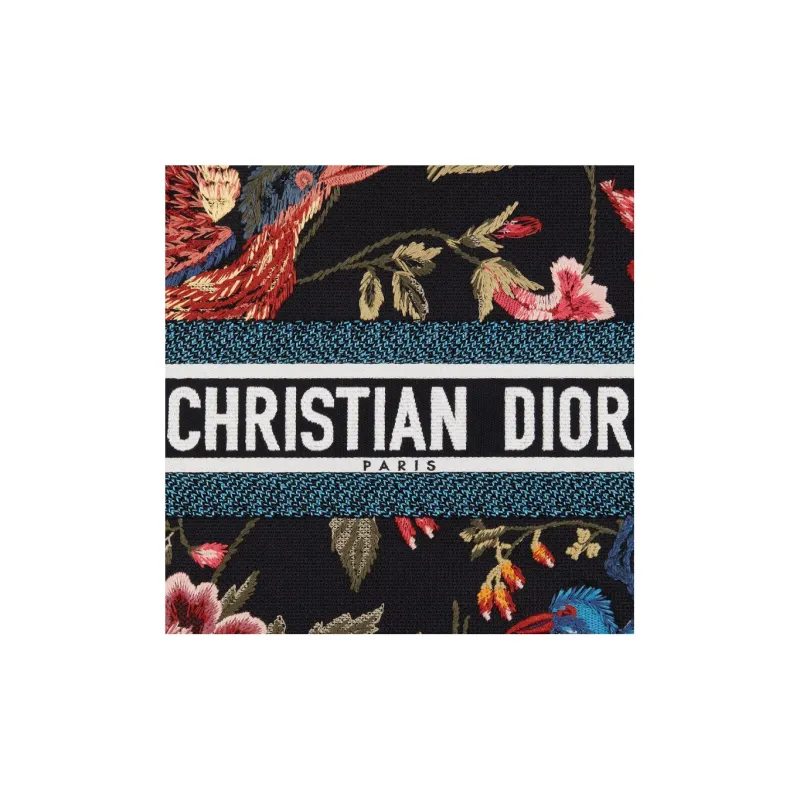 DIOR Embroidery Tote Bag Shopping Bag Handbag Large Size Women's Black/Multicolor-4