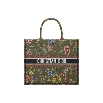 DIOR Embroidery Tote Bag Shopping Bag Handbag Large Size Women's Green/Multicolor