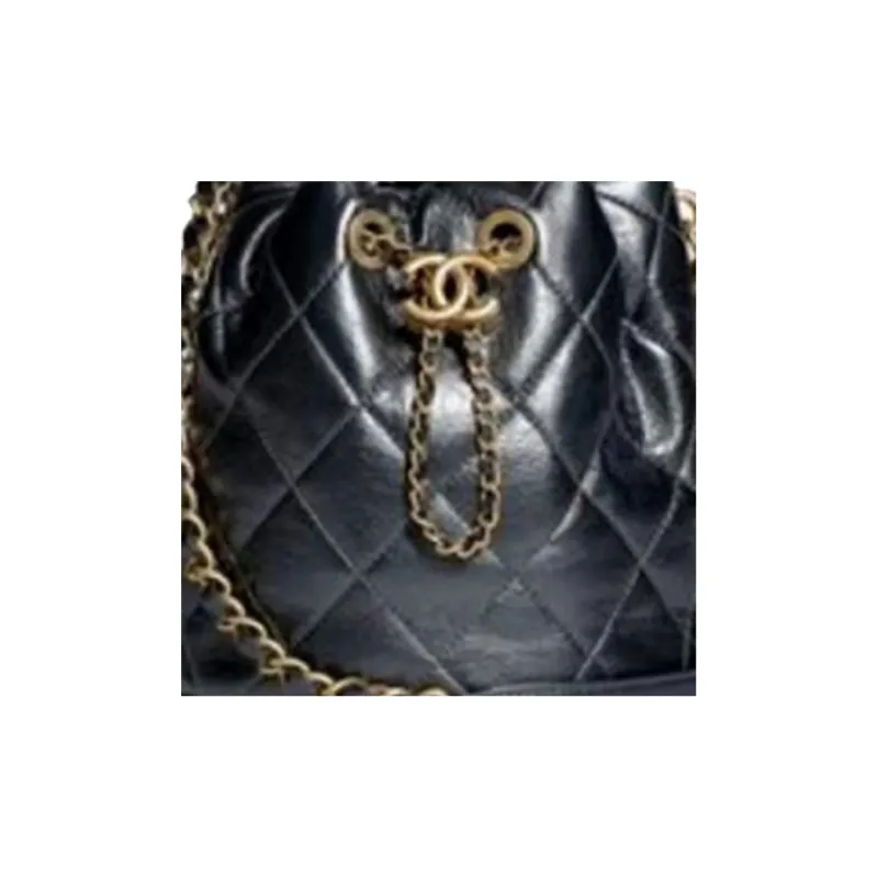 CHANEL Lambskin Bucket Bag, Portable Crossbody Bag, Shoulder Bag Women's Dark Silver Gray-1