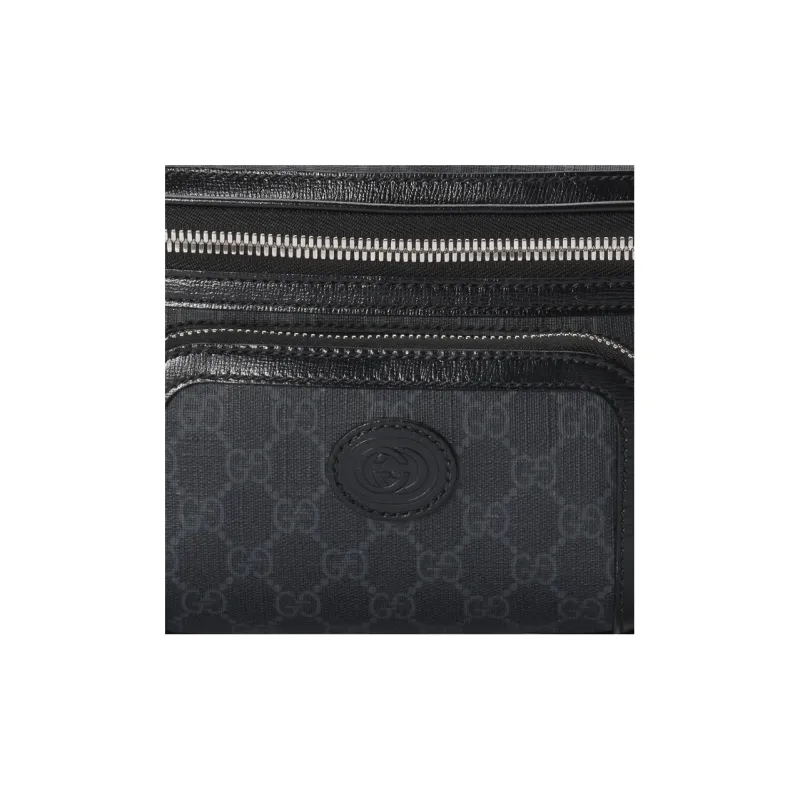 GUCCI Canvas With Leather Trim Fanny Pack Large Size Men's Black-8