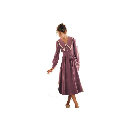 Olrain Long-Sleeved Dresses Women's Purple