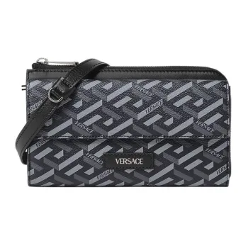 VERSACE Cow Leather Polyurethane Messenger Bag Shoulder Bag Crossbody Bag Regular Men's Black
