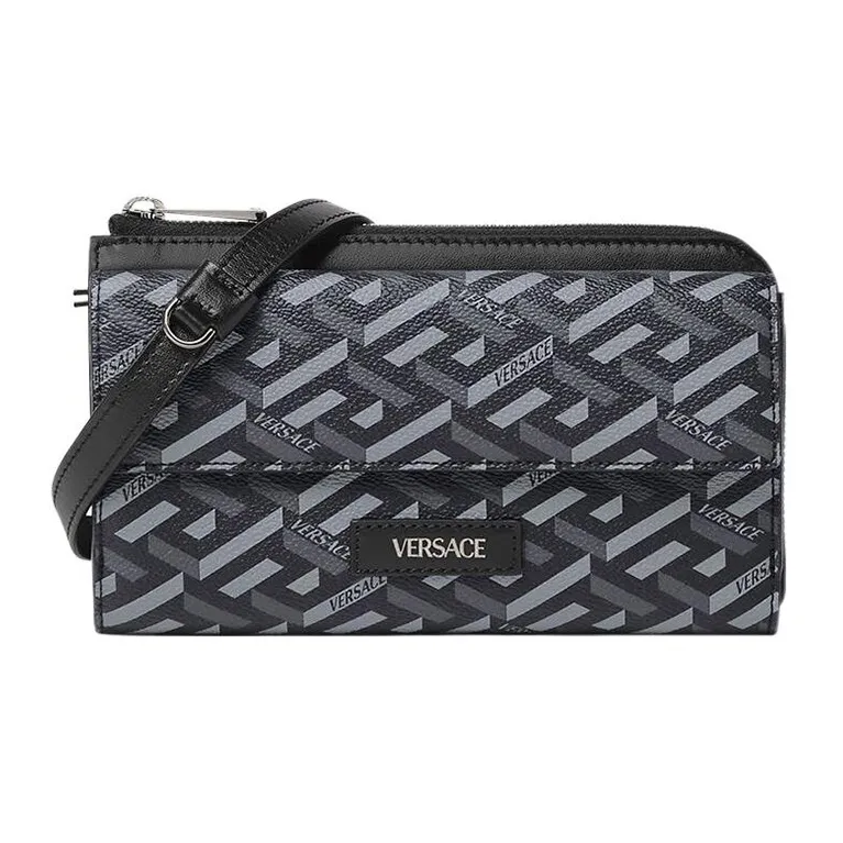 VERSACE Cow Leather Polyurethane Messenger Bag Shoulder Bag Crossbody Bag Regular Men's Black-0