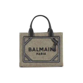 BALMAIN B-ARMY Cotton With Calfskin Tote Bag Shopping Bag Shoulder Bag Crossbody Bag Handbag Mini Women's Black/Khaki