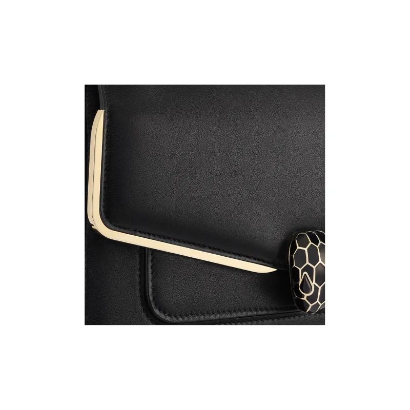 BVLGARI Serpenti Forever Calfskin Crossbody Bag Shoulder Bag Women's Black-4