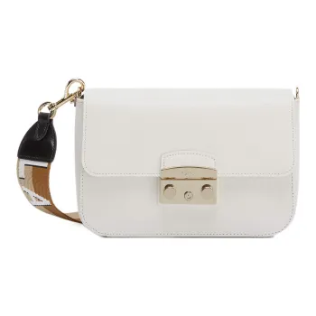 Furla Metropolis Collection Textured Calfskin Shoulder Bag, Crossbody Bag Small Size Women's White