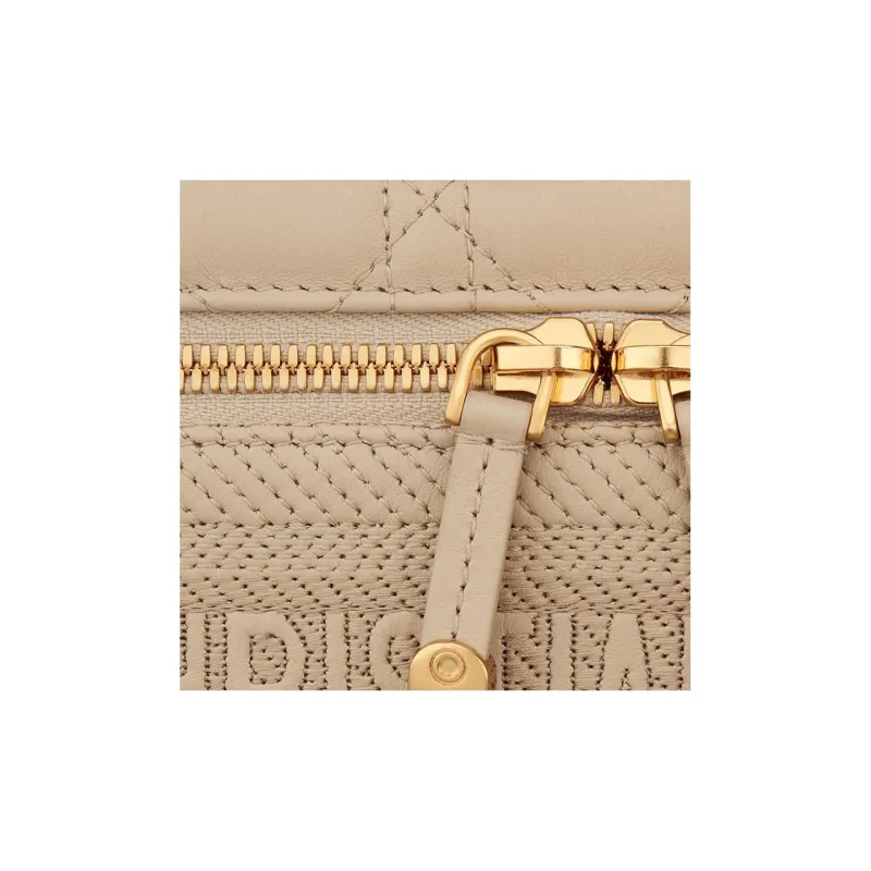 DIOR Lady Dior Sheepskin Makeup Bag Handbag Shoulder Bag Trumpets Women's Beige-4