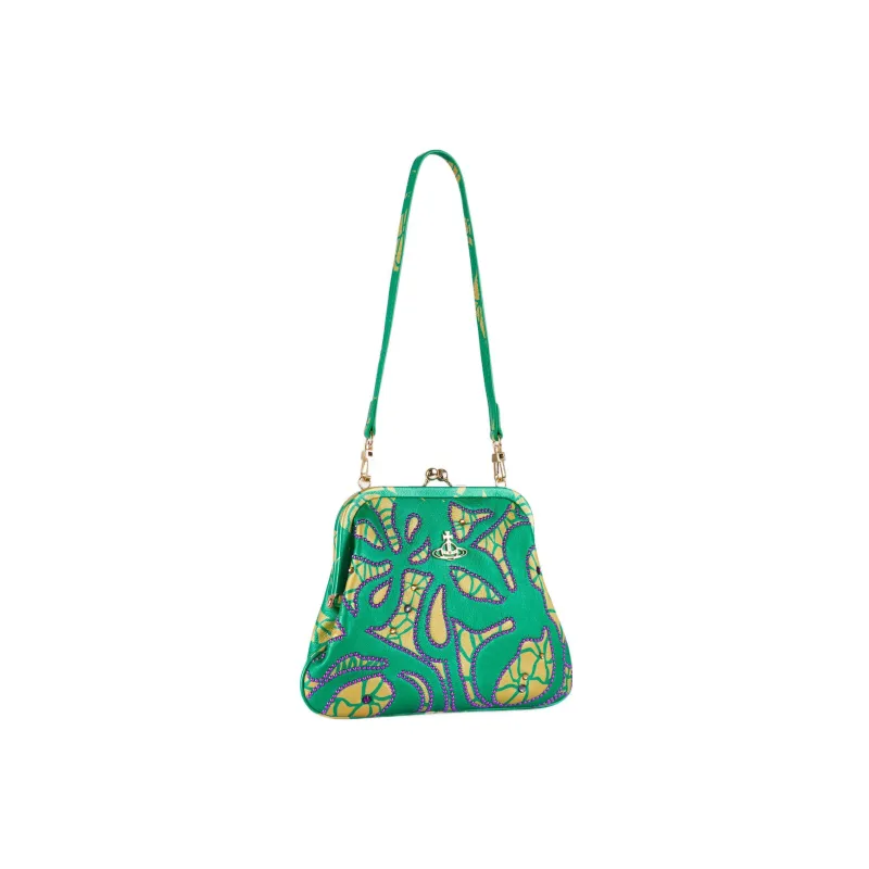 Vivienne Westwood Leather One Shoulder Clutch Women's Green/Yellow-1