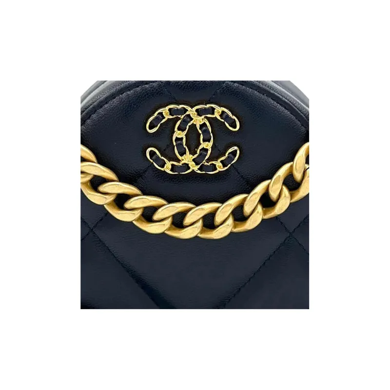 CHANEL 19Bag Sheepskin Evening Bag, Round Bag, Handheld Bag, Shoulder Bag, Crossbody Bag Women's Dark Blue-3
