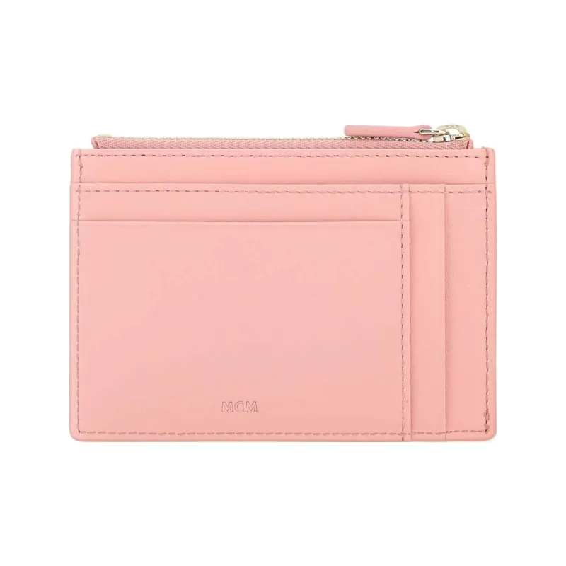 MCM Aren Canvas With Leather Card Holder Wallet Women's Pink-2
