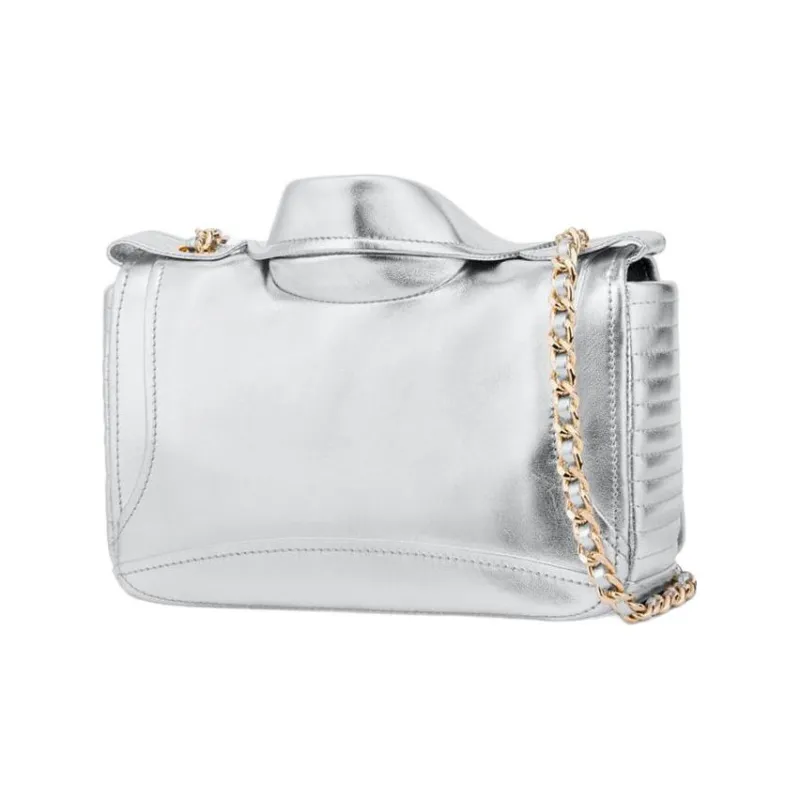 MOSCHINO Layered Nappa Leather Biker Bag Crossbody Shoulder Bag Women's Silver-1