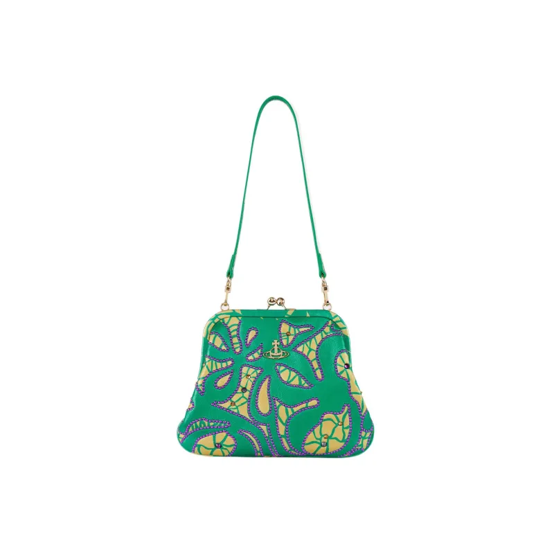 Vivienne Westwood Leather One Shoulder Clutch Women's Green/Yellow-0