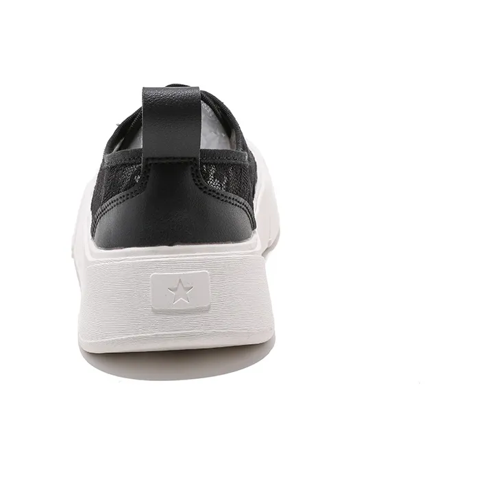 HUANQIU Height Increasing Breathable Lightweight Wear Resistant Slip Resistant Low Top Skateboard Shoes Women's Black-3
