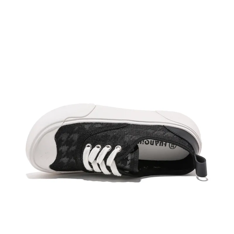 HUANQIU Height Increasing Breathable Lightweight Wear Resistant Slip Resistant Low Top Skateboard Shoes Women's Black-2