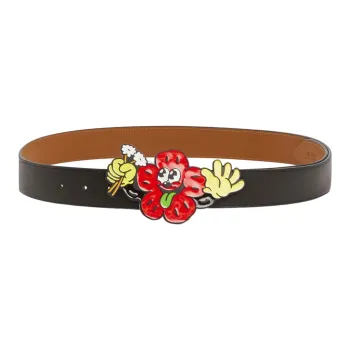 KENZO Printed Pattern Fashion Classic Smooth Buckle Belt Unisex Black
