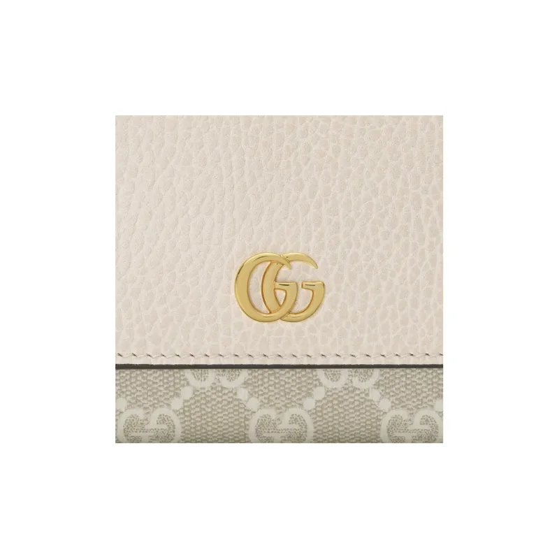 GUCCI GG Marmont Textured Leather With Canvas Wallet Small Size Women's White-5