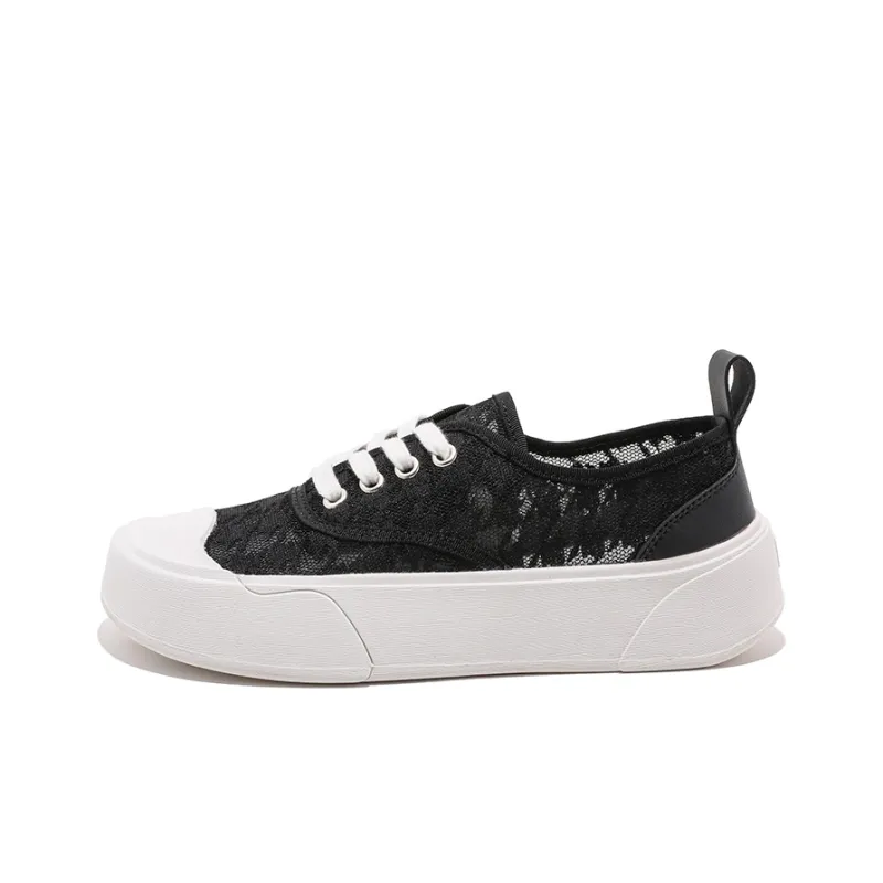 HUANQIU Height Increasing Breathable Lightweight Wear Resistant Slip Resistant Low Top Skateboard Shoes Women's Black-0