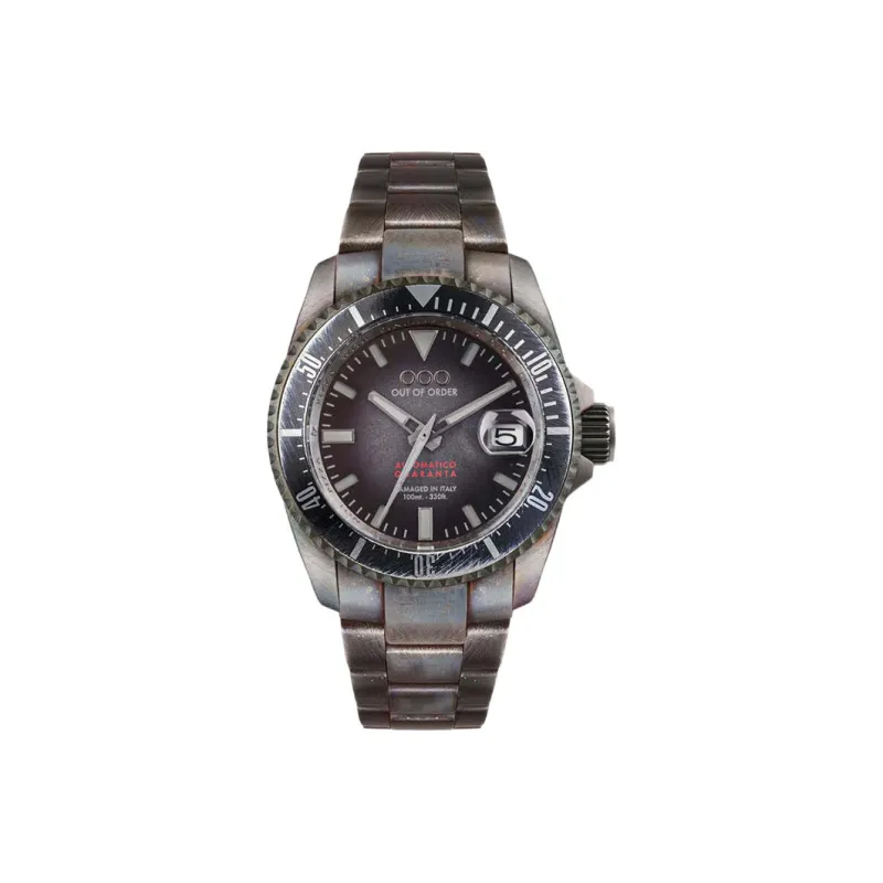 OUT OF ORDER Wrist Watch Automatic Mechanical Movement Stainless Steel Strap Black Dial Unisex OOO.001 21.NE-0