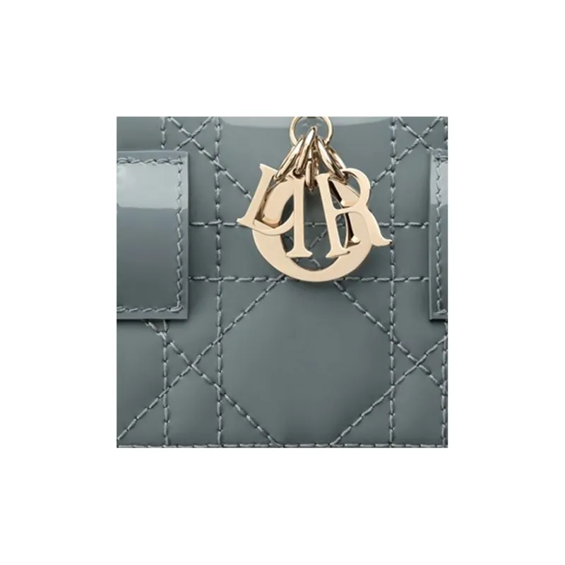 DIOR Lady Dior Patent Leather Cow Leather Handbag Shoulder Bag Women's Cloud Blue-4