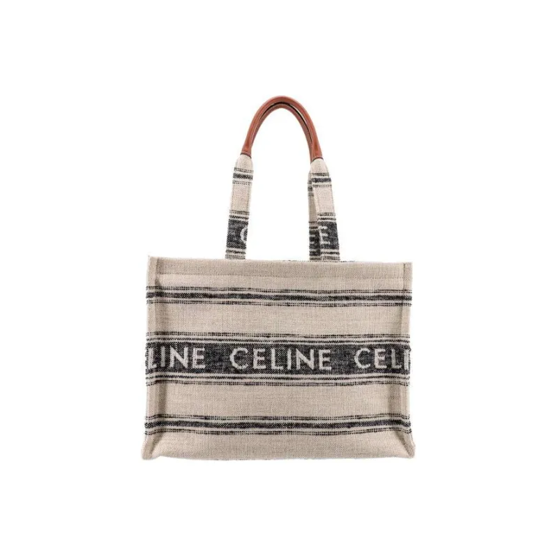 CELINE Cabas Jacquard Fabric Tote Bag Shopping Bag Handbag Women's White/Black-0