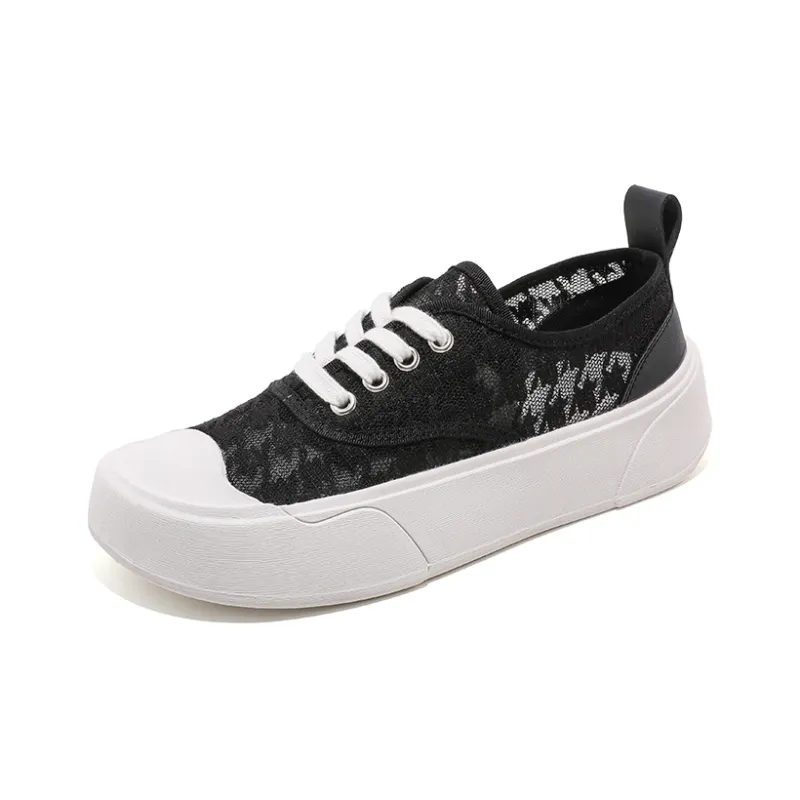 HUANQIU Height Increasing Breathable Lightweight Wear Resistant Slip Resistant Low Top Skateboard Shoes Women's Black-1