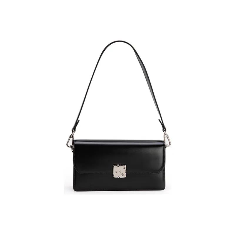 VENOF Cow Leather Small Square Bag Shoulder Bag Women's Black Forest/Cream White/Cheese Yellow-4