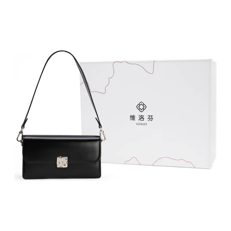 VENOF Cow Leather Small Square Bag Shoulder Bag Women's Black Forest/Cream White/Cheese Yellow-3