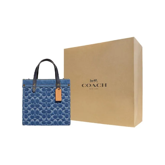 COACH Field Denim Fabric Tote Bag Shopping Bag Portable Crossbody Bag Shoulder Bag Medium Size Women's Marine Blue-0