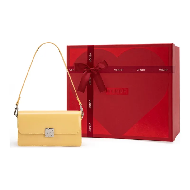VENOF Cow Leather Small Square Bag Shoulder Bag Women's Black Forest/Cream White/Cheese Yellow-34