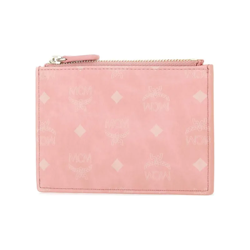 MCM Aren Canvas With Leather Card Holder Wallet Women's Pink-1