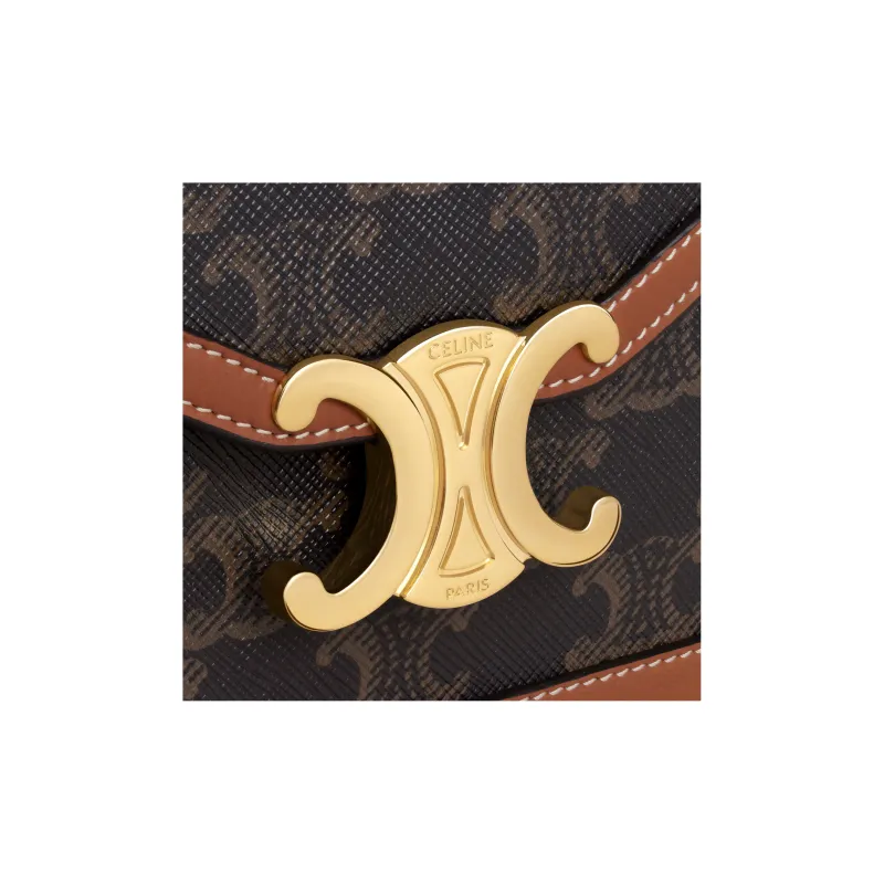 CELINE Triomphe Fabric With Calfskin Trim Shoulder Bag, Crossbody Bag, Wallet Mini Women's Tan-4